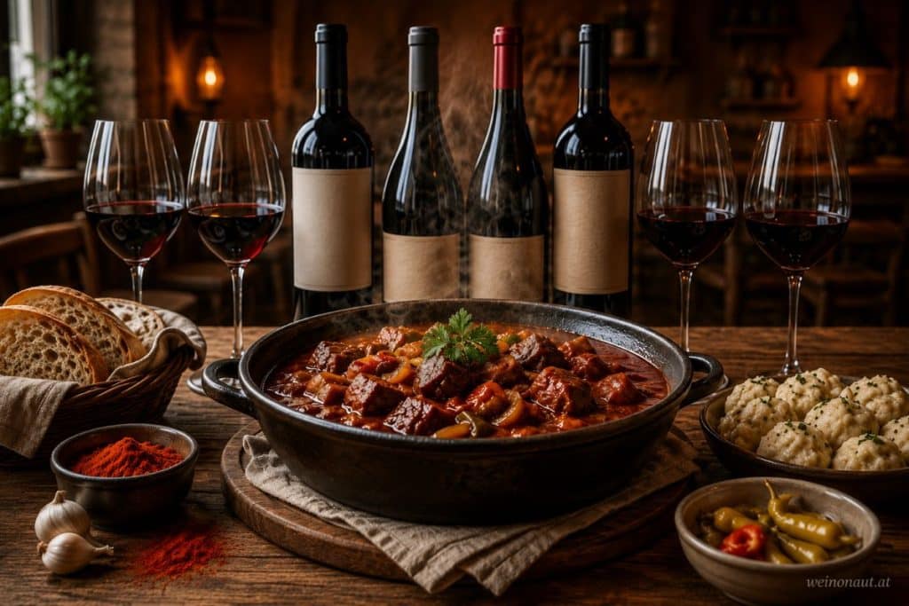Wein zum Gulasch richtig auswählen: Zweigelt, Blaufränkisch, Syrah & Rioja